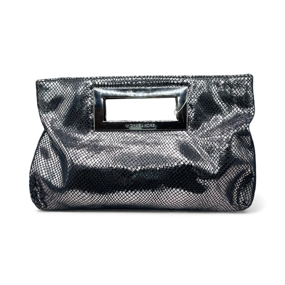 🎉 HP! ❤️ NWOT Michael Kors the ‘Berkley’ Python Embossed Black/Silver Clutch Bag